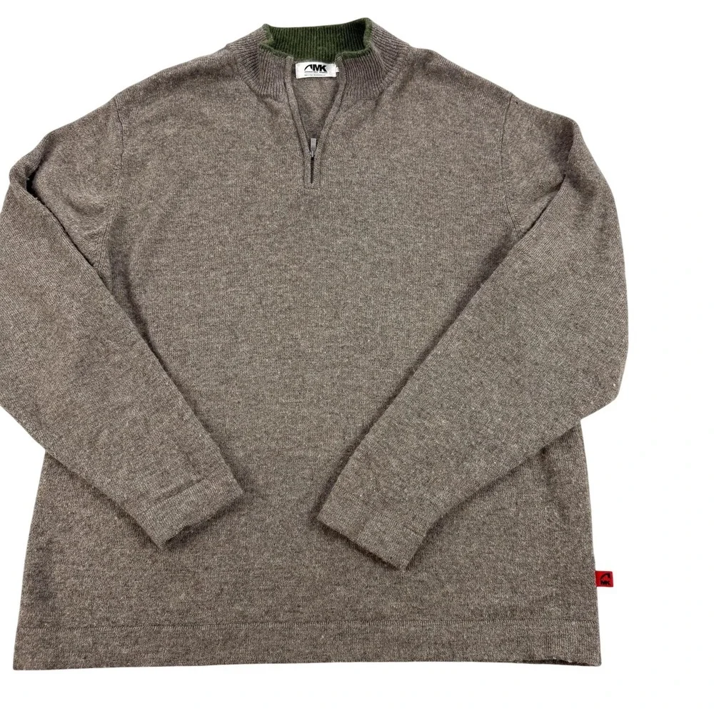 Mountain Khakis Sweater Mens 2XL Brown 100% Merino Wool 1/4 Zip Pullover Knit